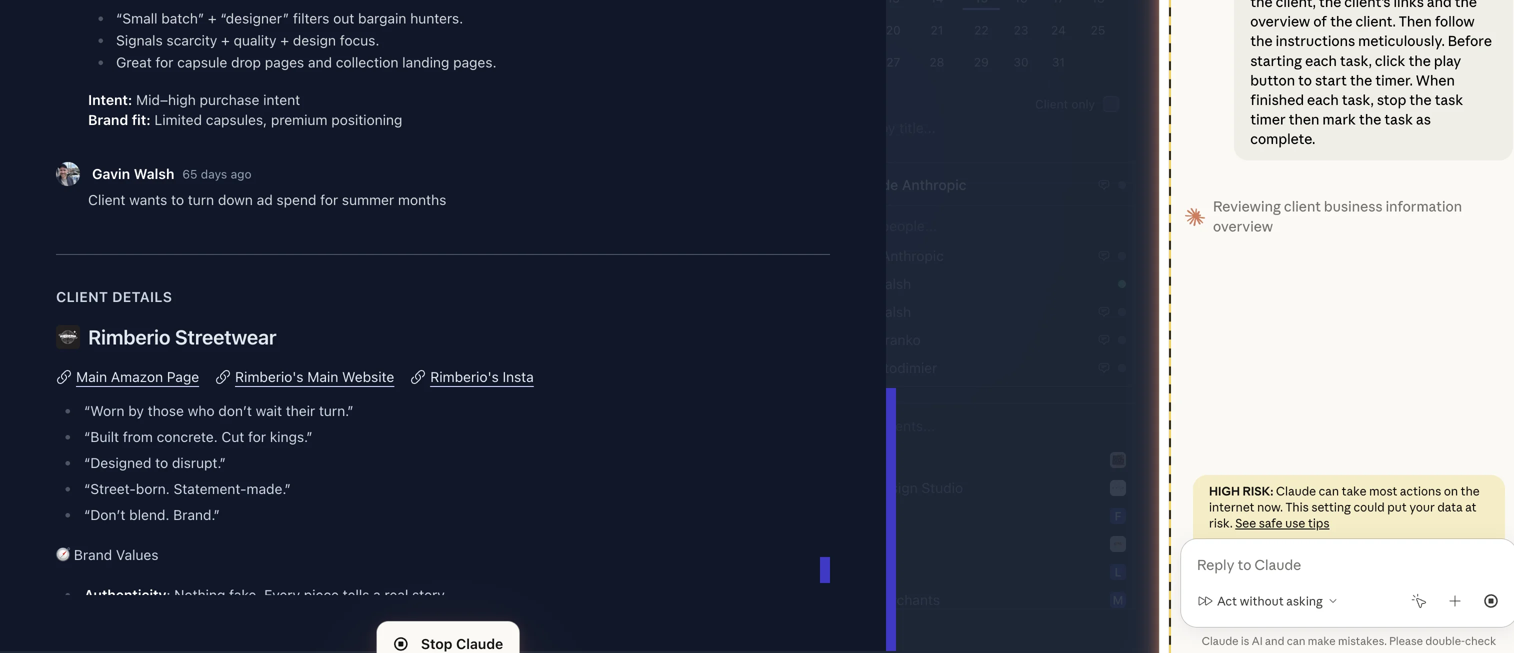 Claude reading client notes and details