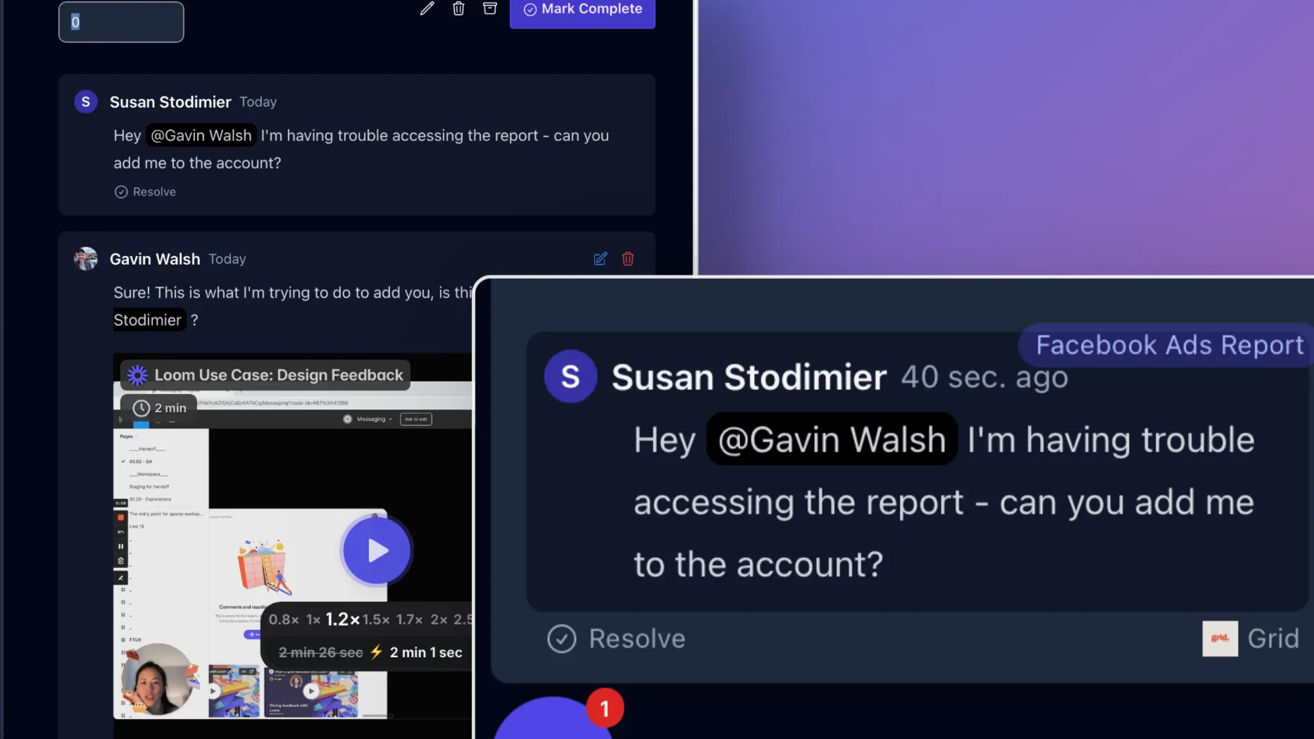 Team Communication Interface - Smart mentions system with client context